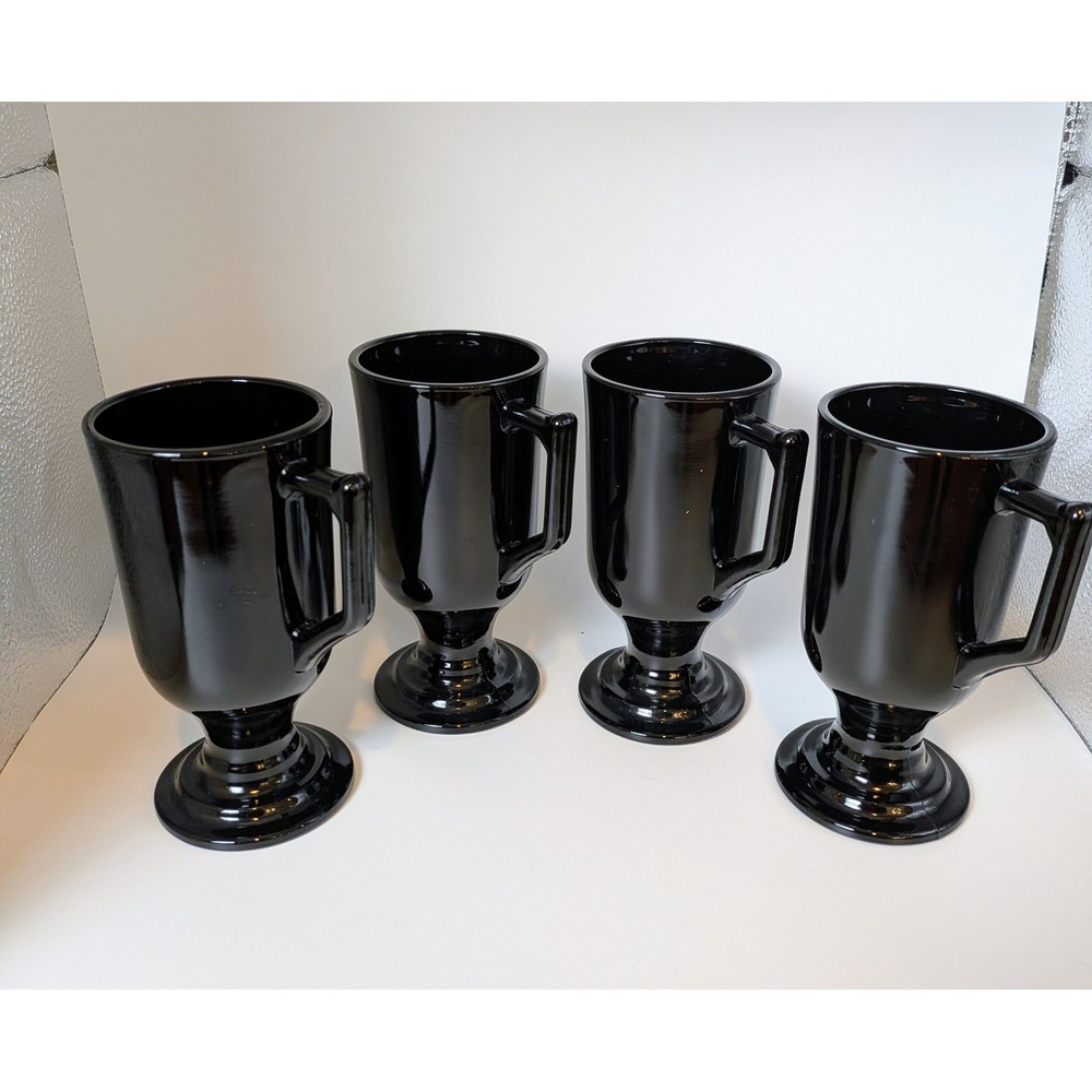 Vintage Mid Century Modern Indiana Glass Black Amethyst Irish Coffee Mugs 4